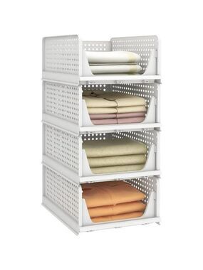 Stackable Plastic Storage Bins Foldable Closet Organizer Drawer Baskets